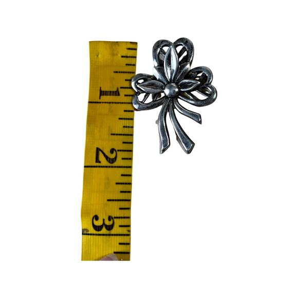 Vintage Sterling Silver Clover Floral Brooch, Vintage Flower Silver Pin - Picture 4 of 6